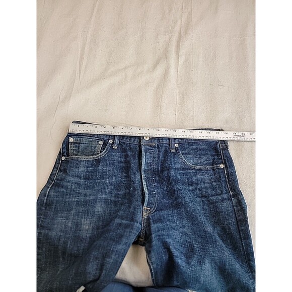 Levis 501 Jeans Mens 36x31 Button Fly Straight Cotton Dark Blue Mid Distressed - Picture 6 of 16